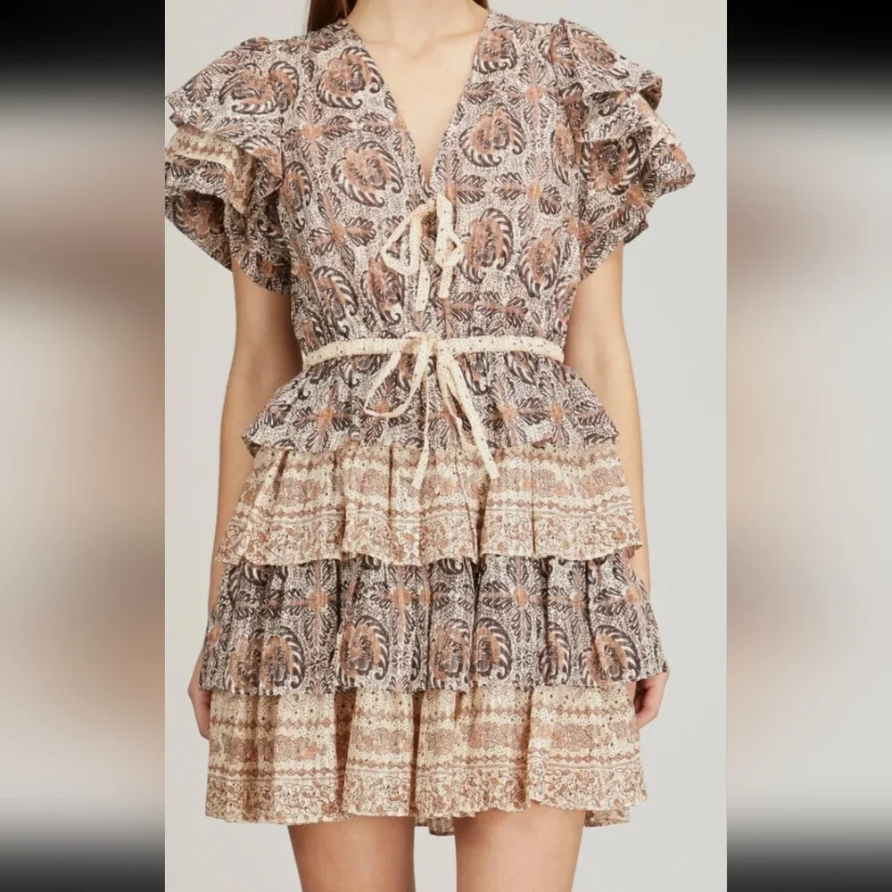 NWOT ULLA JOHNSON KAITLYN FLUTTER SLEEVE DRAWSTRING MINI DRESS IN YARROW - Picture 13 of 14